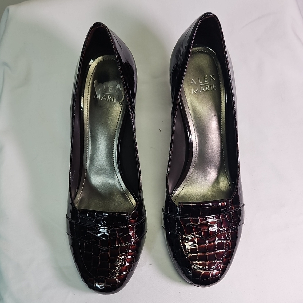 Alex Marie Women's Bronze Leather Croc-Embossed Heels